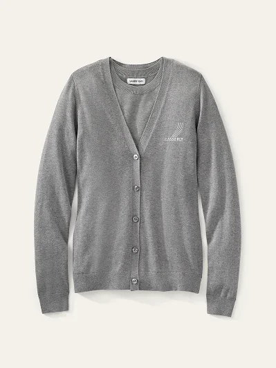 Gray V-neck cardigan sweater