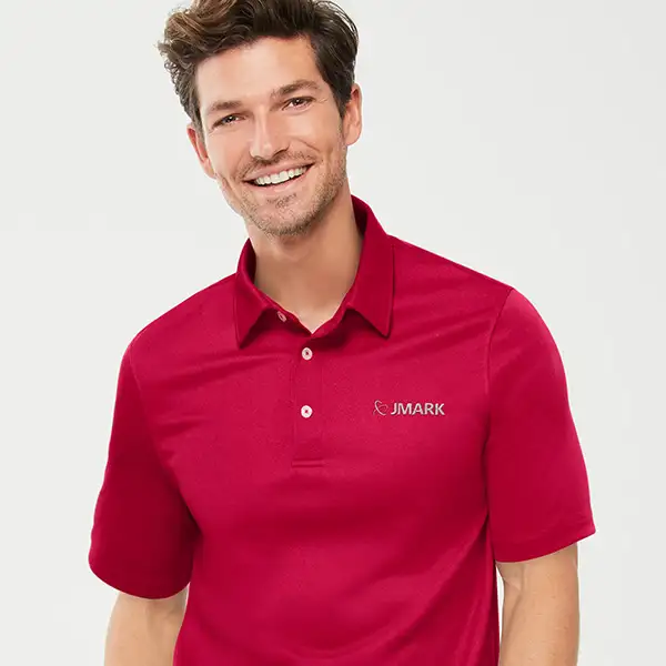 A man wearing a red polo.