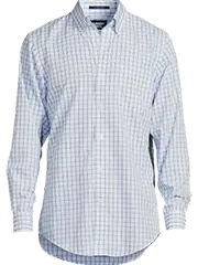 A white and blue checkered No Iron Broadcloth dress shirt.