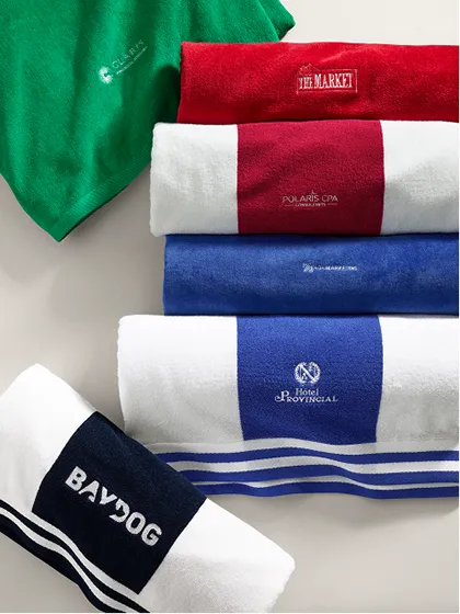 Red, blue and black rugby stripe beach towels.